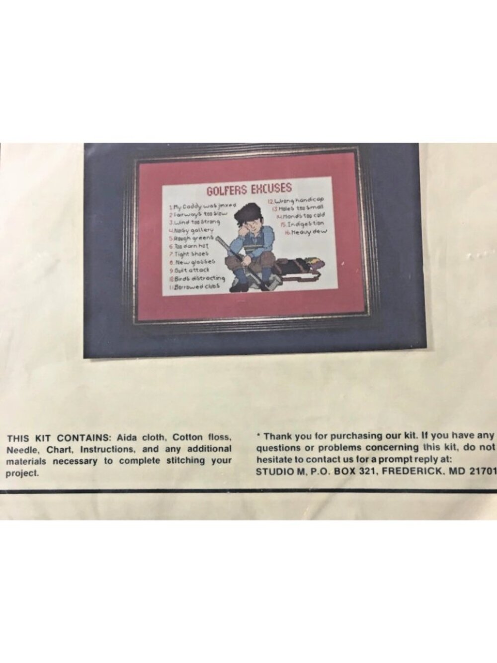 Cross Stitch Kit Studio M Your Needlecraft Connection Golfers Excuses 11137 New - Picture 2 of 5